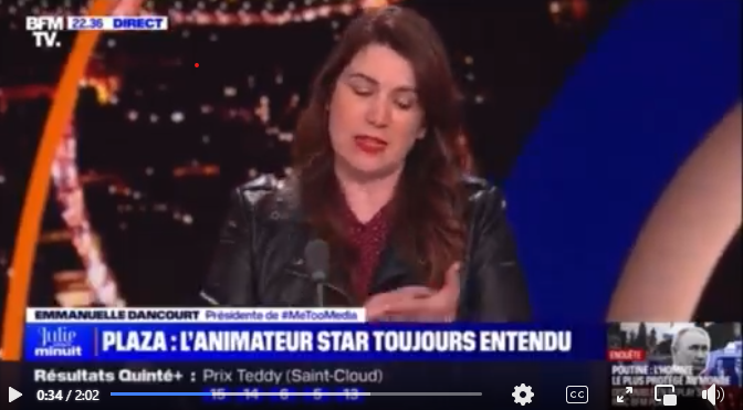 Emmanuelle Dancourt, Présidente de MeTooMedia : "J’ai vu les preuves, il y a beaucoup de preuves dans le dossier. Les messages vocaux sont d’une violence glaçante qui ne colle pas avec l’image qu’on connaît de Stéphane Plaza. Quand on entend le témoignage des victimes on se dit "si tout le monde pouvait entendre ça". J’aimerais que Nicolas de Tavernost le patron de M6 entende ça, et qu’il protège un peu moins Stéphane Plaza et un peu moins les intérêts de M6."